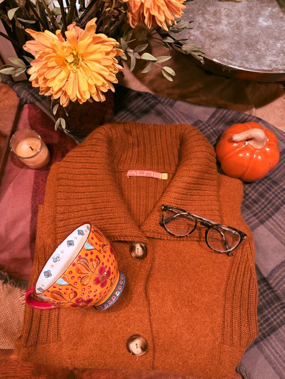 Kuna Rust Brown Alpaca Wool Cropped Cardigan Jacket Sweater Earth Tone Small EUC